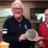 Brian Stone ( Radcliffe) presents the Friendship Trophy to Mike Thornton.