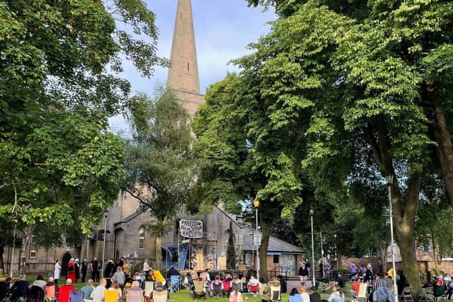 Families gathered on the lawn outside of the Trinity Arts Centre in Gainsborough for the first live show since the Covid-19 lockdown.