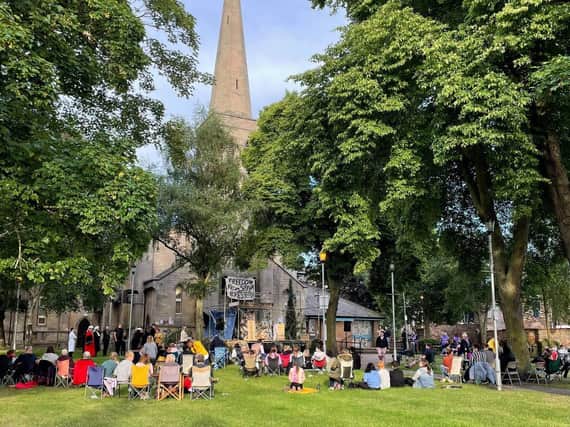 Families gathered on the lawn outside of the Trinity Arts Centre in Gainsborough for the first live show since the Covid-19 lockdown.