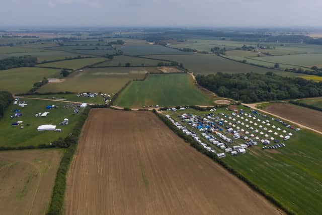 These drone images show hundreds of swingers arriving at a four-day sex festival near Oasby and Aisby. Photo: SWNS Jon Mills EMN-210707-144851001