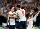 Harry Maguire and John Stones celebrate victory over Denmark. Photo: Getty Images