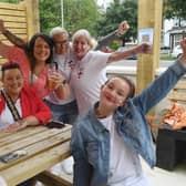Cheering on England at the New Park Club in Skegness are (from left) Amanda Dryhurst, Deb Green, Andria Marsden, Jo Smit and, Lacey-Rae Dryhurst 10.