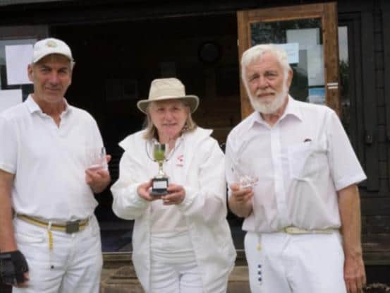 Mike Bilton and Tony Fisher with Woodhall's Pauline Donner.
