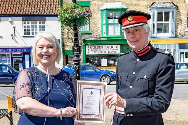 Lynnette Pryke received the award on July 5. She has thanked the Deputy Lieutenant of Lincolnshire for stepping in for the High Sheriff at the last minute to present the award. (Photo: Danny Inwards Photography).