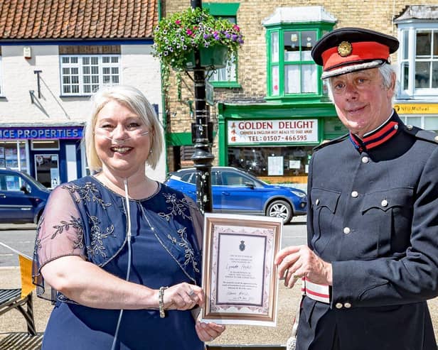 Lynnette Pryke received the award on July 5. She has thanked the Deputy Lieutenant of Lincolnshire for stepping in for the High Sheriff at the last minute to present the award. (Photo: Danny Inwards Photography).