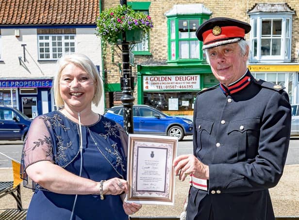 Lynnette Pryke received the award on July 5. She has thanked the Deputy Lieutenant of Lincolnshire for stepping in for the High Sheriff at the last minute to present the award. (Photo: Danny Inwards Photography).