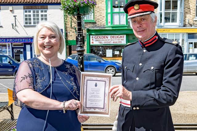 Lynnette Pryke received the award on July 5. She has thanked the Deputy Lieutenant of Lincolnshire for stepping in for the High Sheriff at the last minute to present the award. (Photo: Danny Inwards Photography).