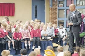 World Cup 2010 final referee Howard Webb pays a visit to Church Lane School, Sleaford.