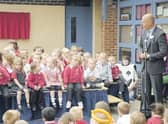World Cup 2010 final referee Howard Webb pays a visit to Church Lane School, Sleaford.