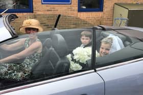 Here comes the bride ... Tilda Riley arrives at Winchelsea Primary School's mock wedding.