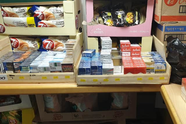 Some of the seized cigarettes at the shop