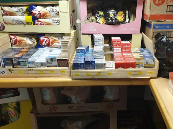 Some of the seized cigarettes at the shop