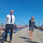 Consultant Stephen Barker, Clare Draper, Mellors Group finance directpr and John Morgan, Leonard Designs at the launch of Stakeholder events to discuss major plans to extend Skegness Pier to its former glory.