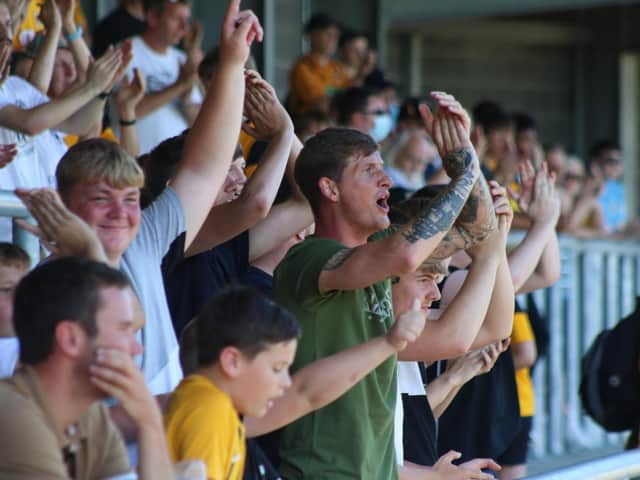 Fans watch the Pilgrims win 5-0 against Lincoln. Photo: Oliver Atkin