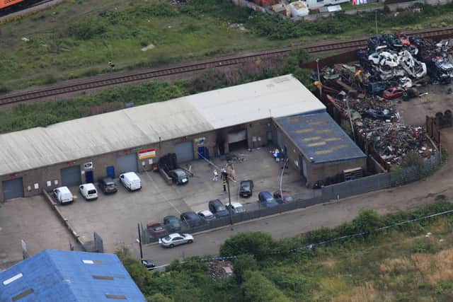 An aerial view of the explosion site.