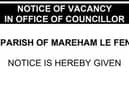 A notice of vacancy has been published online.