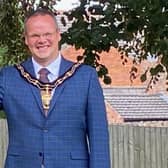 Clare Spriggs receives her award from Mayor of Louth, Councillor Darren Hobson.