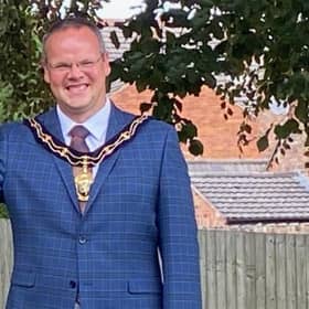 Clare Spriggs receives her award from Mayor of Louth, Councillor Darren Hobson.