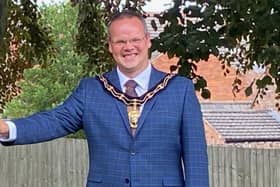 Clare Spriggs receives her award from Mayor of Louth, Councillor Darren Hobson.