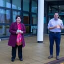 MP's Holly Mumby-Croft and Andrew Percy with Cllr Rob Waltham, Leader of the Council and Cabinet Member for Children and Families, Cllr Julie Reed pictured with food vouchers.