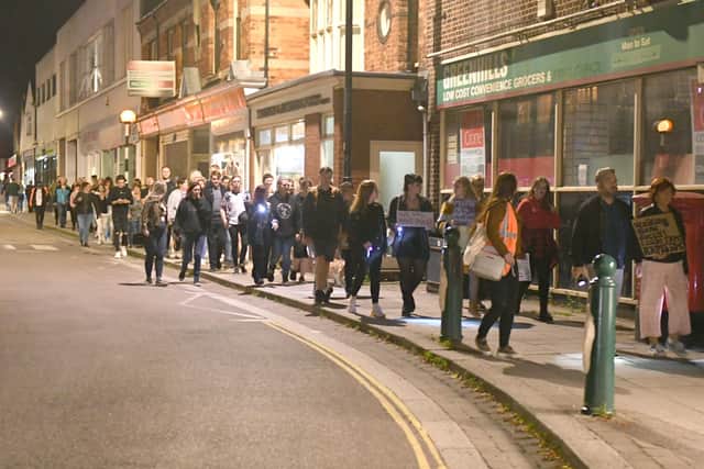 The Reclaim the Night walk heads along Southgate, Sleaford. EMN-210726-100924001