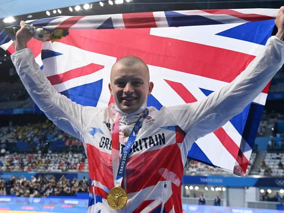 Adam Peaty celebrates winning gold. Photo: Getty Images