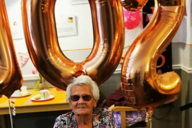 Pat celebrating her 102nd birthday at Meadow Sands care home in Skegness.