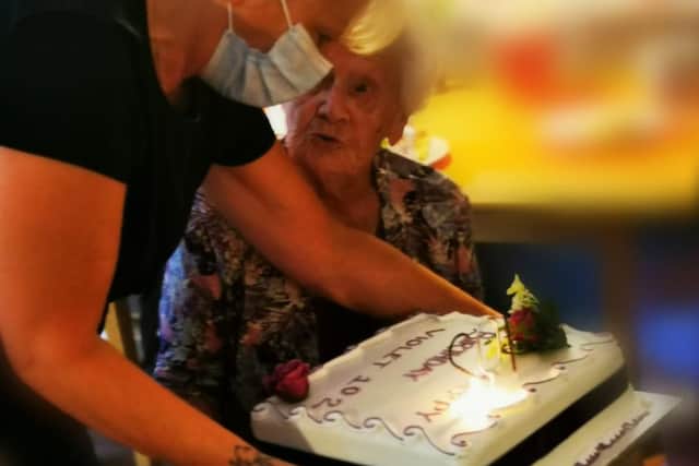 A special cake for Pat's 102nd birthday.