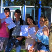 Oscar Wilson, Evan Roberts, Harriet Gilliatt and Grace Power  receive their GCSE results at Somercotes Academy today. The students have all been together since Grainthorpe Primary School.