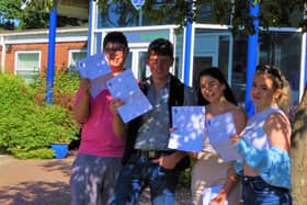 Oscar Wilson, Evan Roberts, Harriet Gilliatt and Grace Power  receive their GCSE results at Somercotes Academy today. The students have all been together since Grainthorpe Primary School.