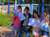 Oscar Wilson, Evan Roberts, Harriet Gilliatt and Grace Power  receive their GCSE results at Somercotes Academy today. The students have all been together since Grainthorpe Primary School.