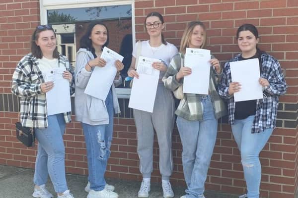 GCSE success for (from left) Jasmine Rymer, Amy Townsend, Daisy Ranyard, Mollie Dane and Megan Coyle.