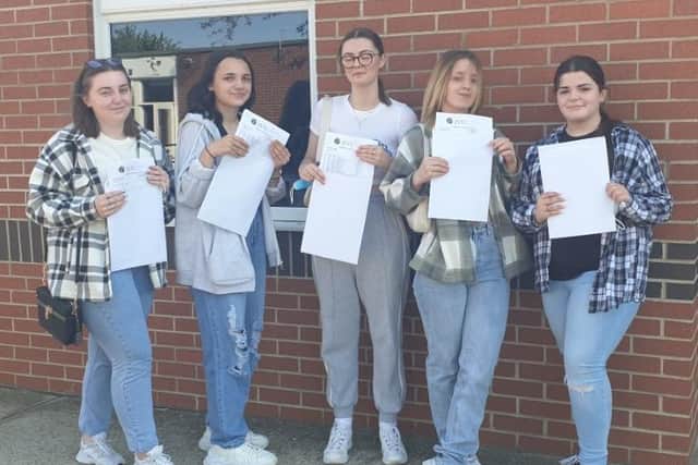 GCSE success for (from left) Jasmine Rymer, Amy Townsend, Daisy Ranyard, Mollie Dane and Megan Coyle.