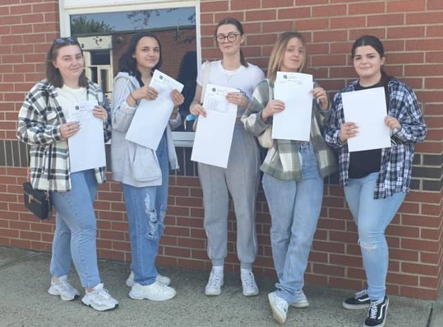 GCSE success for (from left) Jasmine Rymer, Amy Townsend, Daisy Ranyard, Mollie Dane and Megan Coyle.