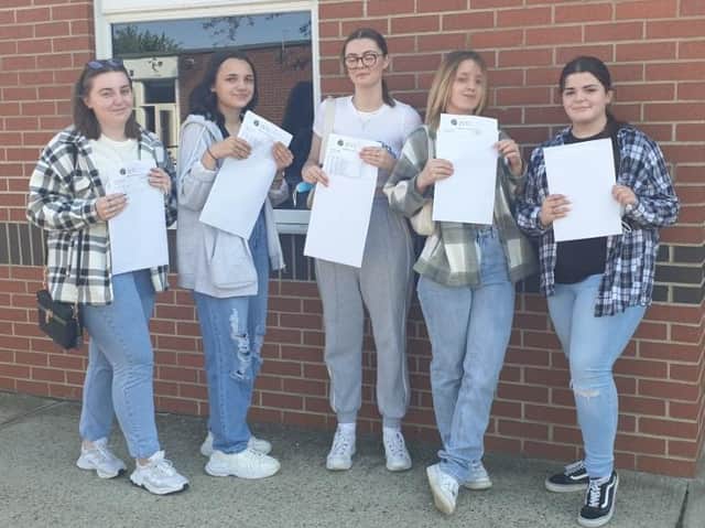 GCSE success for (from left) Jasmine Rymer, Amy Townsend, Daisy Ranyard, Mollie Dane and Megan Coyle.