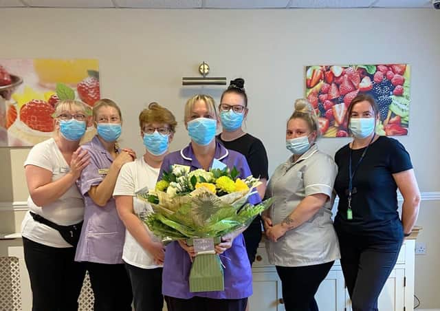 Celebrating 25 years at Hunters Creek Care Home, floor manager Mandy Stopper and her colleagues.
