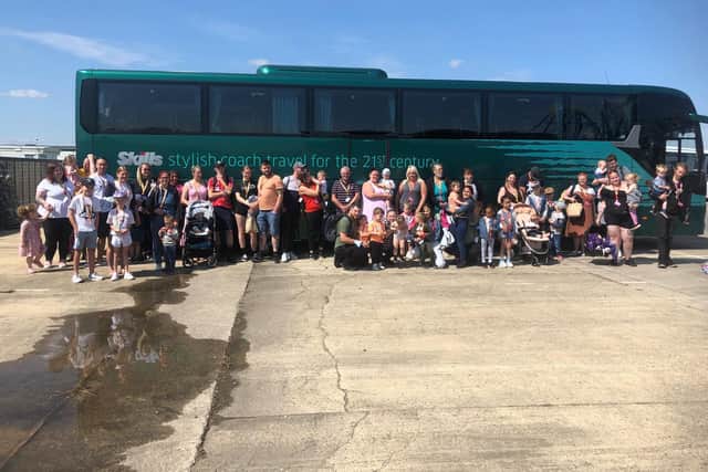 Children ready for their day out at Fantasy Island in Skegness.