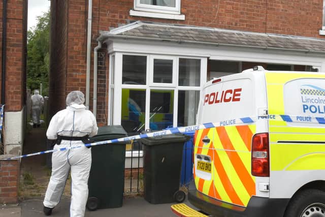 Police at the scene on Portland Street