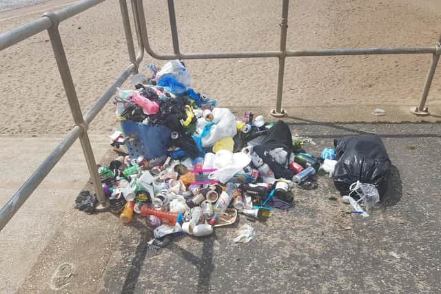 Rubbish left on the promenade at Ingoldmells Point.