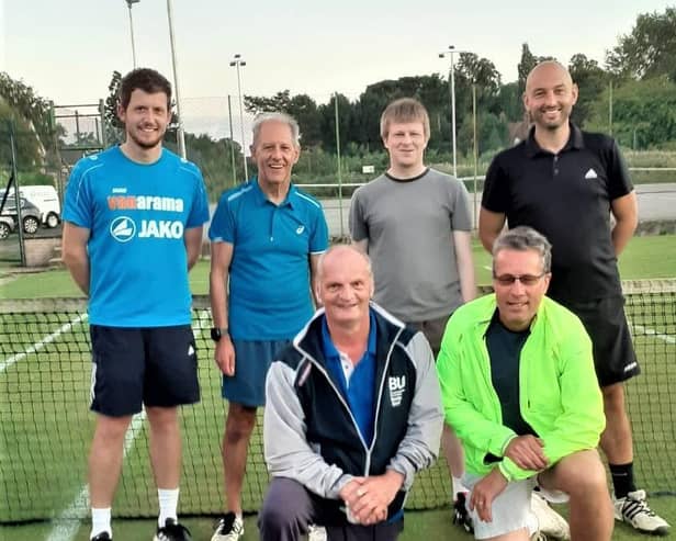 Pictured are the First team of captain Adrian Haigh, Harry Smith,  Mark Nolan, Dave Jones,  James Hewitt, and Gordon Warnes.