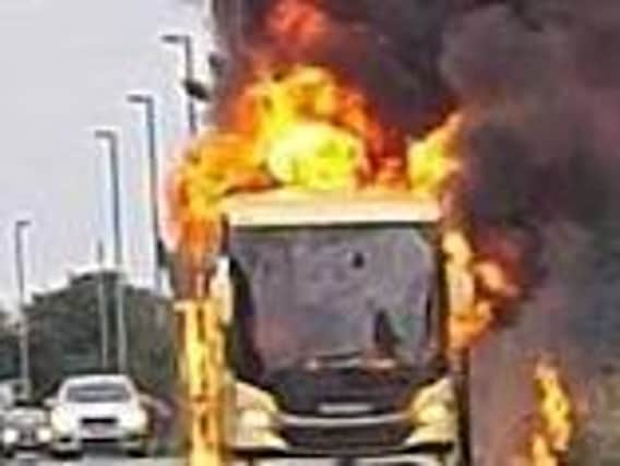 54 passengers escaped this burning bus which was returning from a trip to Skegness.