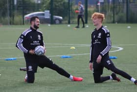 Peter Crook (left) with fellow stopper Jake Frestle. Photo: Oliver Atkin