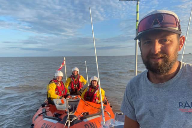 Skipper Andy Burns with the Skegness Inshore Lifeboat crew.