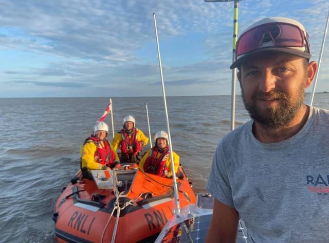 Skipper Andy Burns with the Skegness Inshore Lifeboat crew.