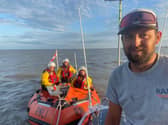 Skipper Andy Burns with the Skegness Inshore Lifeboat crew.