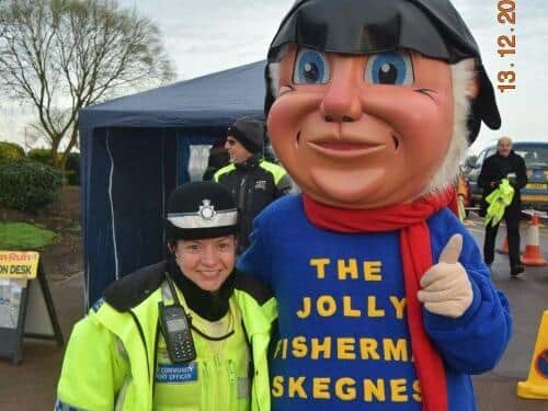 PCSO Michelle Collins with the Jolly Fisherman