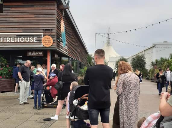 Queues outside a restaurant at Butlin's in Skegness.