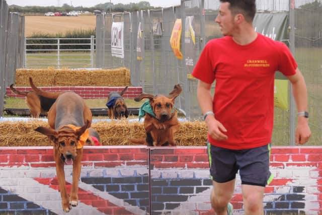 Runner Jordan Williams leads the hounds racing over the obstacles. Jordan Williams is set to raise money for Help for Heroes, taking part in a relay cycle ride on static and road rides from John O'Groats to Land's End on September 17-18. EMN-210830-130021001