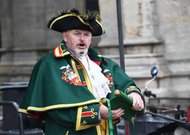 Sleaford Town Crier John Griffifths makes the opening address. EMN-210609-121300001