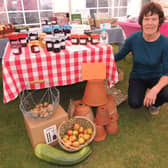 Sue Harris with the Caythorpe and Frieston Allotment Association stall - full of produce. EMN-210609-143856001